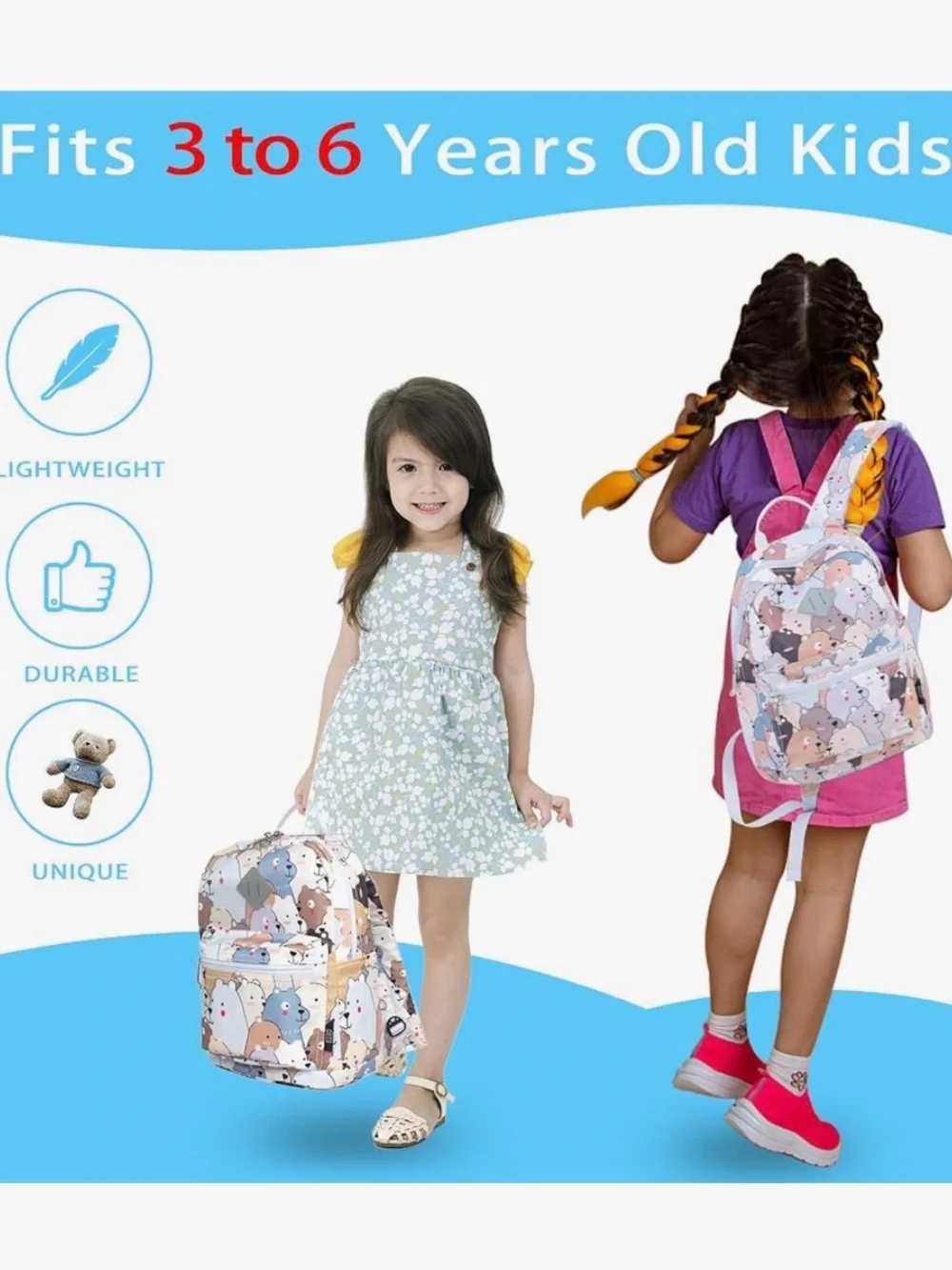 NWT COTS Kids Bear Print Mini Backpack in Pastel Blues & Neutrals